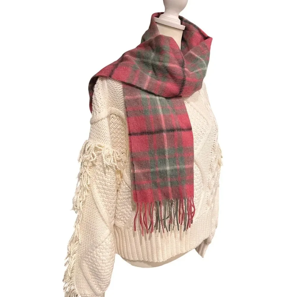 SCOTTISH COLLECTION 100% Lambswool Scarf Pink/Green Plaid